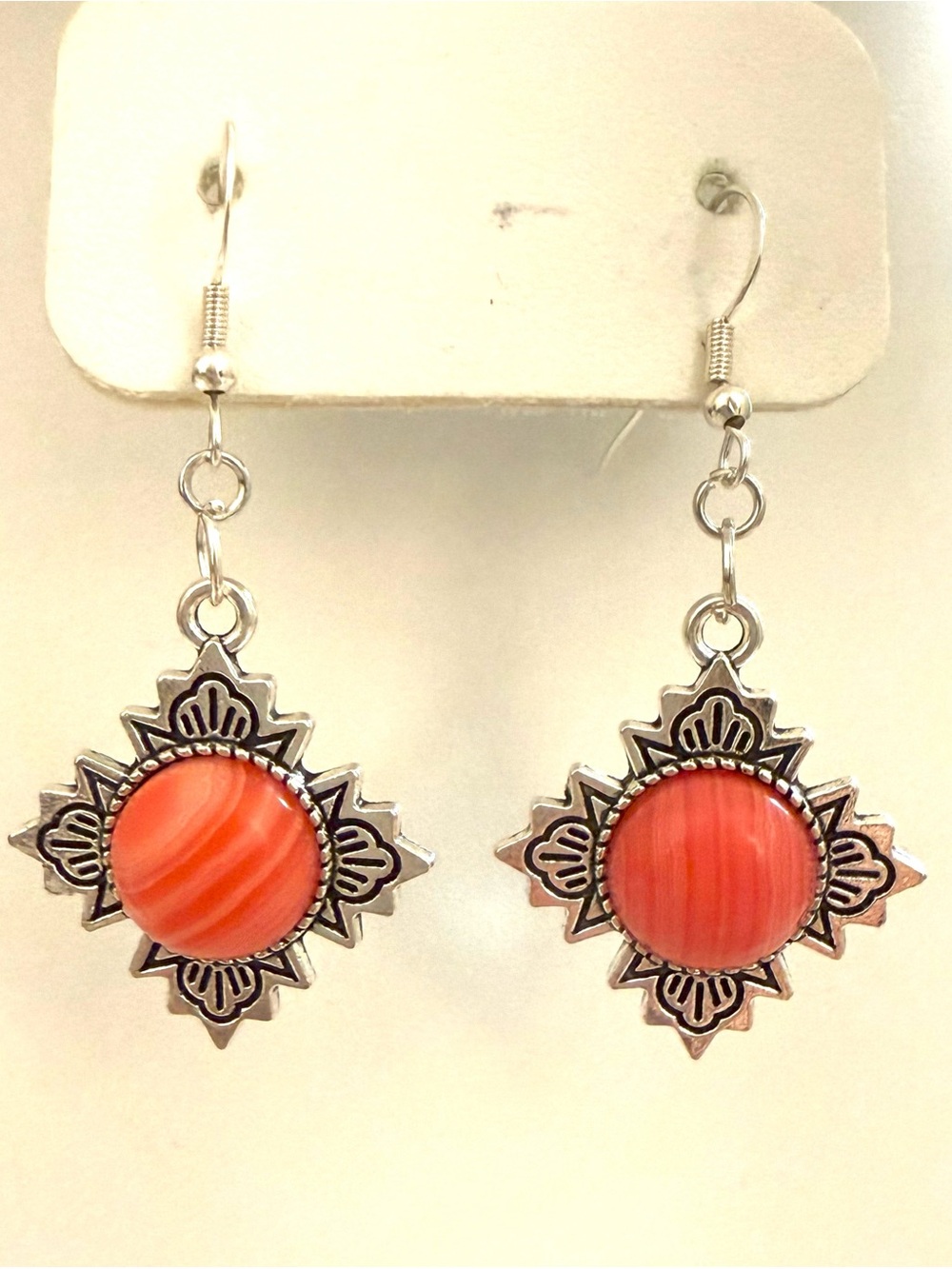 925 Sterling Silver Pink Banded Agate Dangle Earrings Southwest Boho Chic